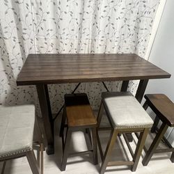 Rustic counter-height table + 4 stools