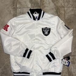 Starter Oakland Raiders Full Snap Satin Jacket Size XL White NEW 