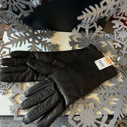 New Italian Talbots Woman’s Black Leather Gloves Cashmere Lined Size 7
