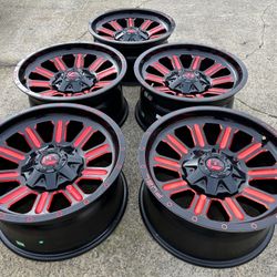 5x FIVE 18x9 Fuel D621 GLOSS BLACK RED Wheels 5x127 Fits Jeep Wrangler Gladiator