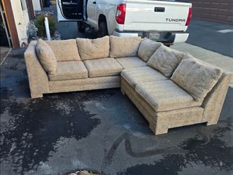 Beige Fabric L-Shaped Sectional Sofa