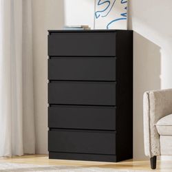 48"H Black Dresser for Closet, 5 Drawers Tall Wooden Modern Storage Chests
