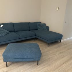 Castlery Blue Lounge with Left Chaise & Ottoman