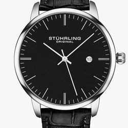 Stuhrling Original Men’s 40 mm Ultra-Slim Black Dial Dress Watch with Calfskin
