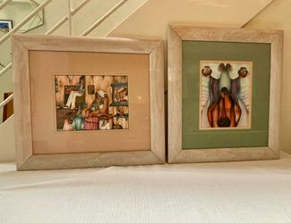 Pair of Framed Amado Peña Jr. Southwestern Art Prints - "Abuelita la Cuentista" & "Tres Artesanas"