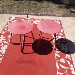 Two Red Metal Side Tables For Patio Outdoor