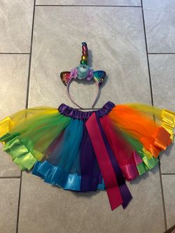 New Rainbow Unicorn Tutu Skirt Girls Unicorn Headband Outfits for Kids Girls Birthday Party Gifts Princess Dress Up Ballet Dance Skirt Set size 4T