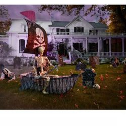 Halloween Pirate boat with skeleton
