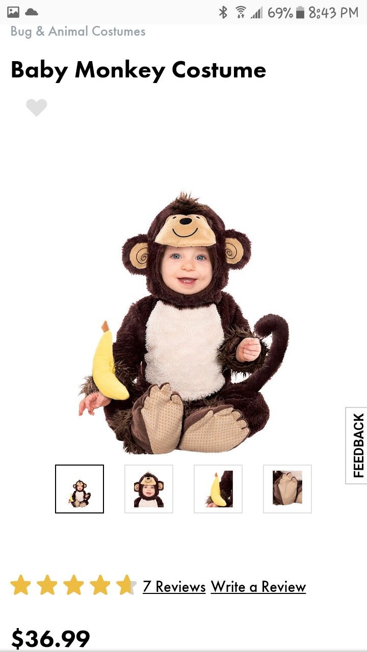 Baby Monkey Costume Size 3t