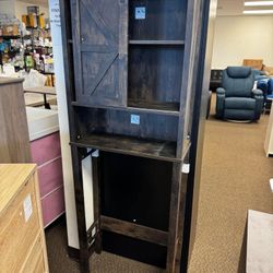 Over The Toilet Storage Cabinet, Tall Bathroom Cabinet with Sliding Barn Door & 3-Level Adjustable Shelves, Freestanding 4-Tier Over Toilet Shelf, Far