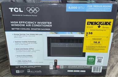 TCL 8,000 BTU 115V Smart Inverter Window Air Conditioner (350 Sq ft.)