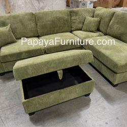New Soft Plush Fabric Sectional Couch And Ottoman Sofa Set