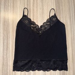 Black Large Stretchy Tank Top With Lace 