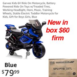 New in box Garvee Kids 6V Ride On Motorcycle, Battery Powered Ride On Toys w/Treaded Tires, Working Headlight, Horn, Music, Training Wheels, Stable El