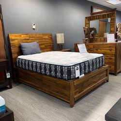 Honey Beige Solid Wood Storage Bed 4pc Bedroom Set - Timberline Collection 