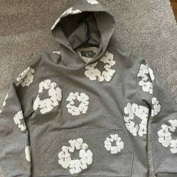 Grey Denim Tear Hoodie Size Small