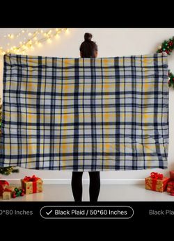 New Yellow Black White Plaid  Blanket 