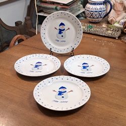 Set Of 4 Snowman " Happy Holidays " Dessert Plates Set Of 4 By Pacific Island Creations Co