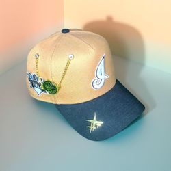 custom New Era Adjustable Hat Bronze Brown Stylish Gold Stars And Gold Chain streetwear 