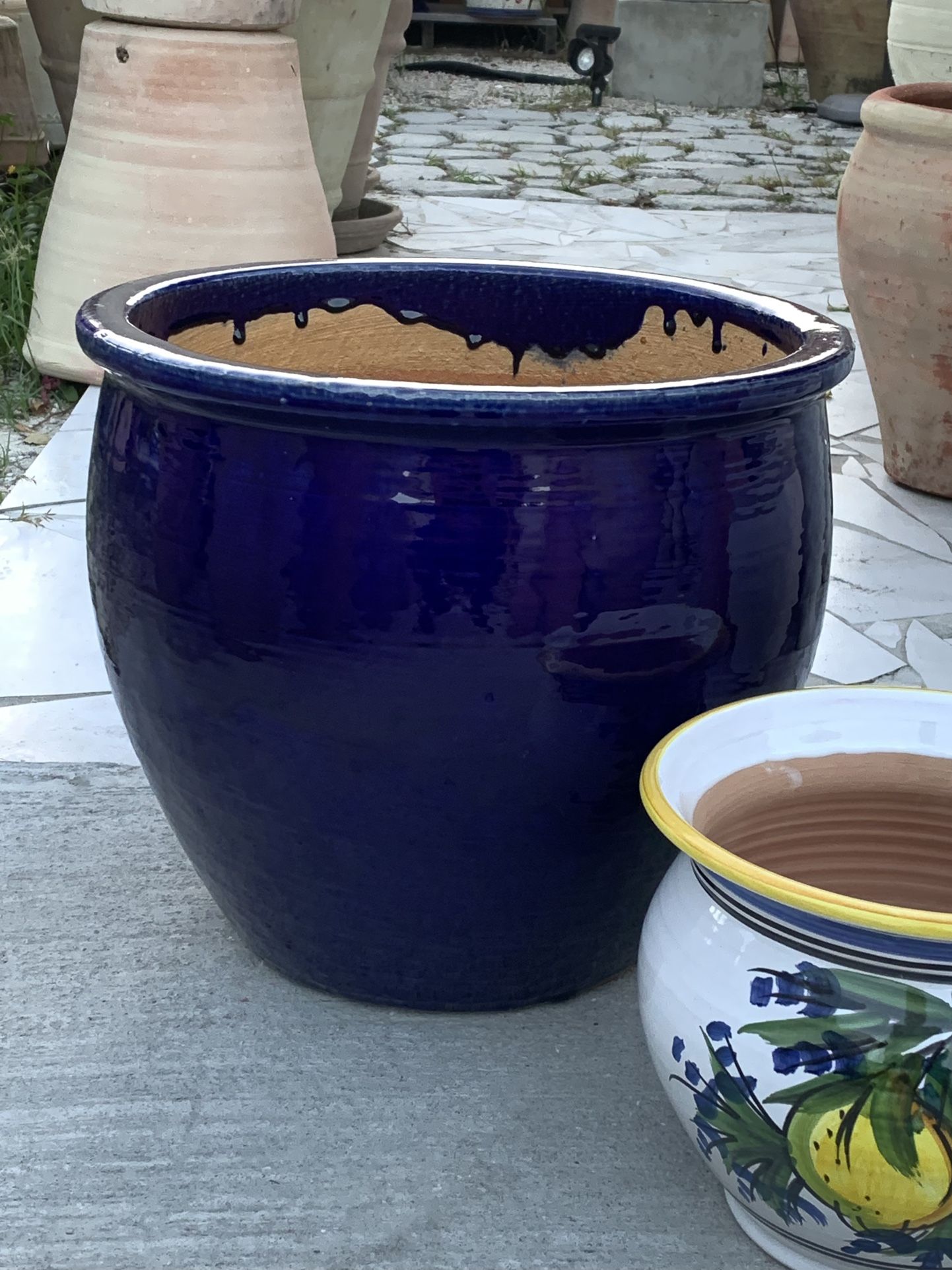 Glazed Ceramic Planter Pot Blue New