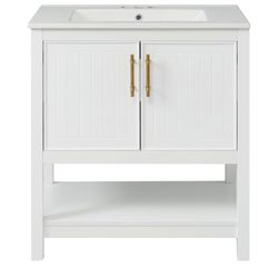 Assembled New Solid Wood Frame Bathroom Vanity 30-Inch Modern w/Ceramic Sink