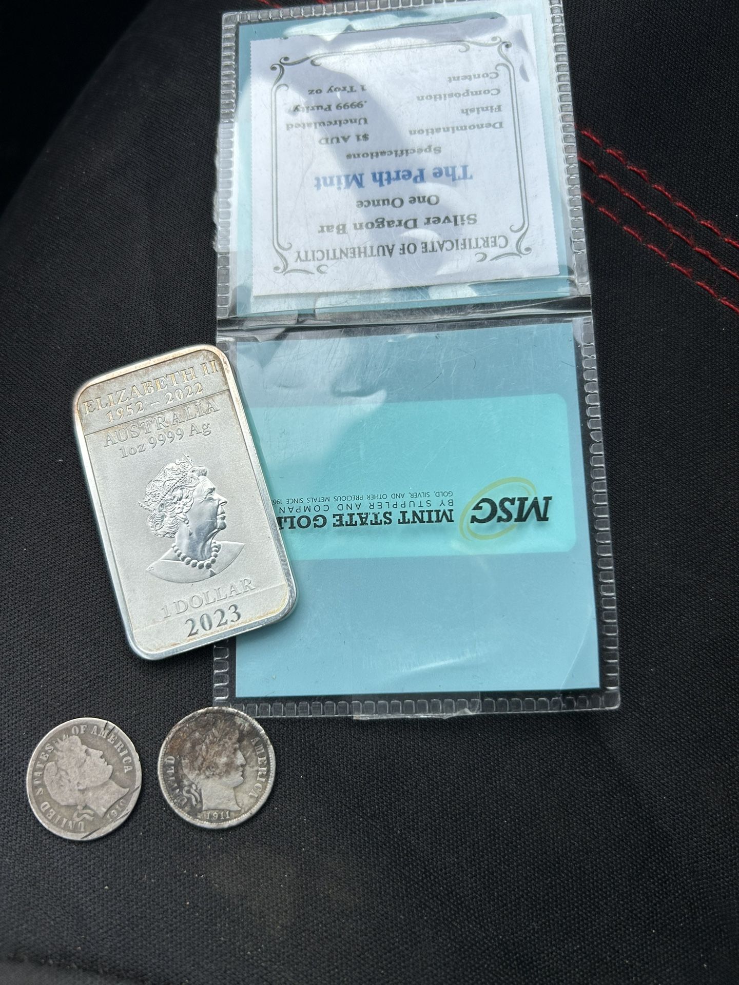 2 Coin Old Dimes And. One Onz Silver Dragón Bar