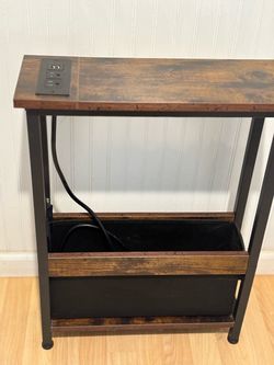 Industrial Side Table with Built-In Power Outlets