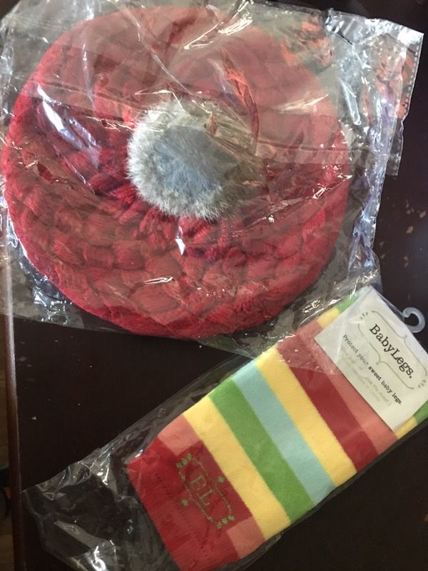 Red Pom Hat and Baby Legs One size fits most