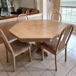 7pc solid natural wood kitchen dining table 6 chairs dinner leaf extendable cont