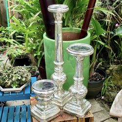 Handmade Decorative Candle Holder, Set of 3 Candlestick Holder, Silver