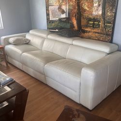White Leather Couch W/ Automated Recliner Seats