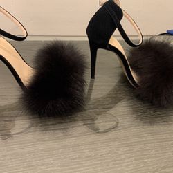 Black Stiletto Pumps 3”  Heel w/ Fluffy Fur