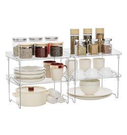  Acrylic Cabinet Organizer Shelf,4 Pcs Stackable Kitchen Counter Shelves,Spice Rack,Countertop Organizers, Clear Plastic Storage OrganReg. List $29.99