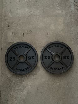 Pair of Titan Fitness 25lb Cast Iron Olympic Plates