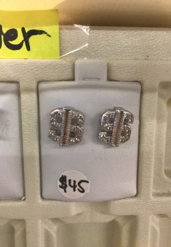 925 Sterling Silver CZ Stud $$ Dollar sign $$
