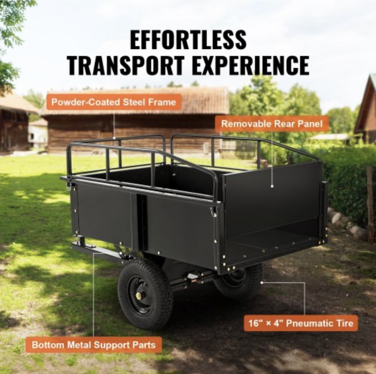 VEVOR Heavy Duty ATV Trailer Steel Dump Cart, 750-Pound 15 Cubic Feet, Garden Utility Trailer with Removable Sides for Riding Lawn Mower Tractor