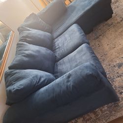 Ashley Darcy Plush Sectional Sofa Couch with Convertible Chaise, Dark Blue