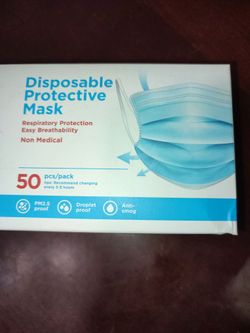 50pc Disposable Face Masks - 3-Ply Earloop Protective Mask Box unopened