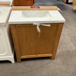 SALE - 30" Brown Solid Wood Bathroom Vanity with Marble Top (D)
