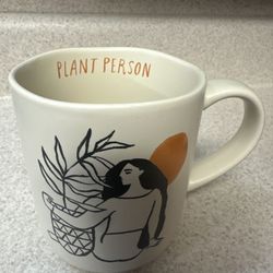 Opalhouse 16oz Stoneware Plant Person Lady Coffee Cup Mug Unusual Rim Orange Sun