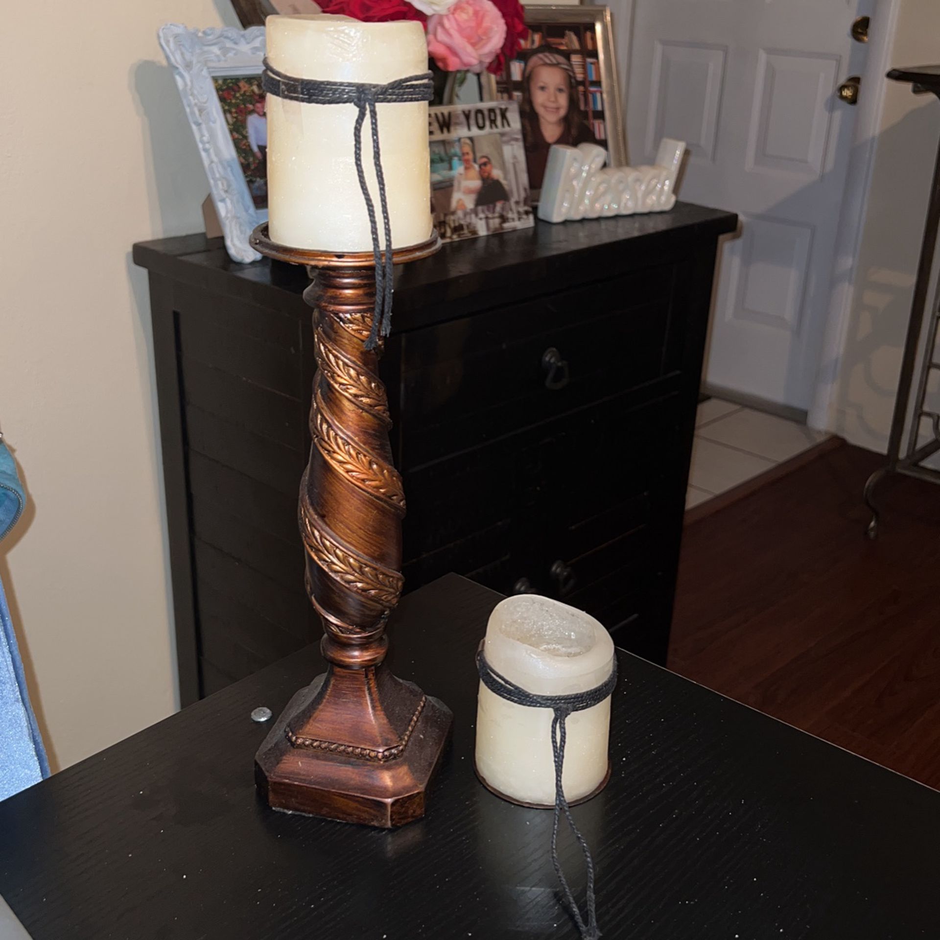 tall pillar Candle Stand & extra Candle 