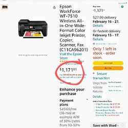 Epson Workforce 7510  Business Deluxe PRINTER, SCANNER, FAX,  PHOTO PRINTER, MORE!  RETAIL $1000+