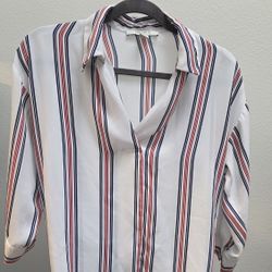 Forever 21 Lightweight Pullover Striped Blouse Tie Back Top Size Medium