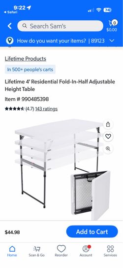 4’ Fold in half adjustable Table (WHITE)