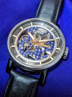 Fossil Boyfriend Skeleton Blue Dial & Strap Women Watch - ME3136