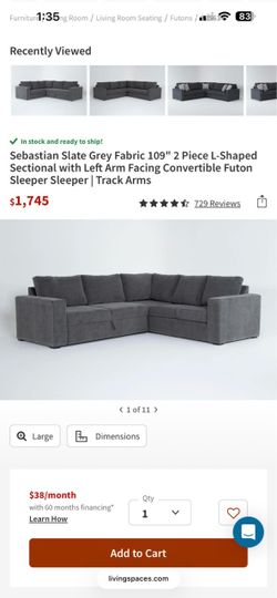 Charcoal Gray Pull-Out Sleeper Sectional sofa from  living space