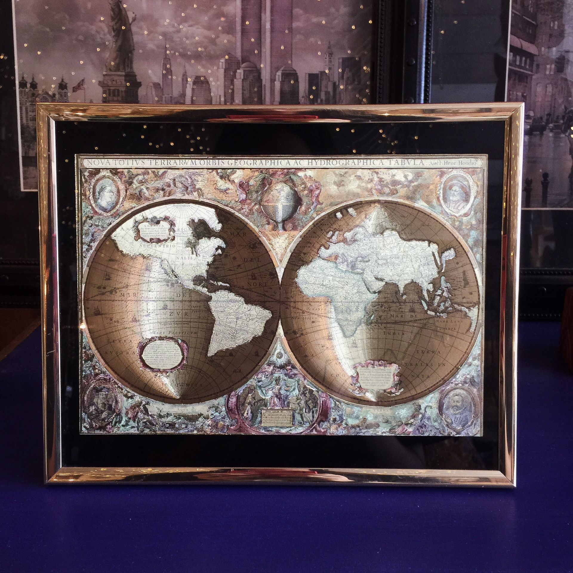 Manifestations Optical Illusion Metallic Embossed Old World Map