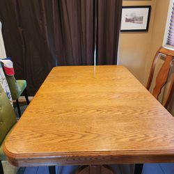 Solid Oak Dining Table W Two Leaves