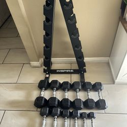 Inspire Fitness 5-30 Rubber Hex Dumbbell Weight Set 210 lbs total