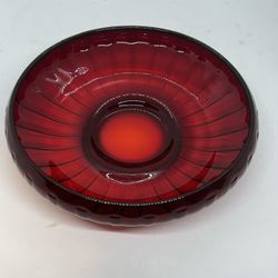 VTG Fenton Ruby Red Ribbed Glass Shallow Bowl Jay Willfred Co 1930’s 8” Round